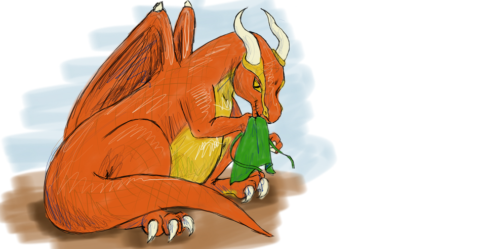 An ornage dragon wiping his mouth with your apronb after comsuming you for being an insensitive ass.